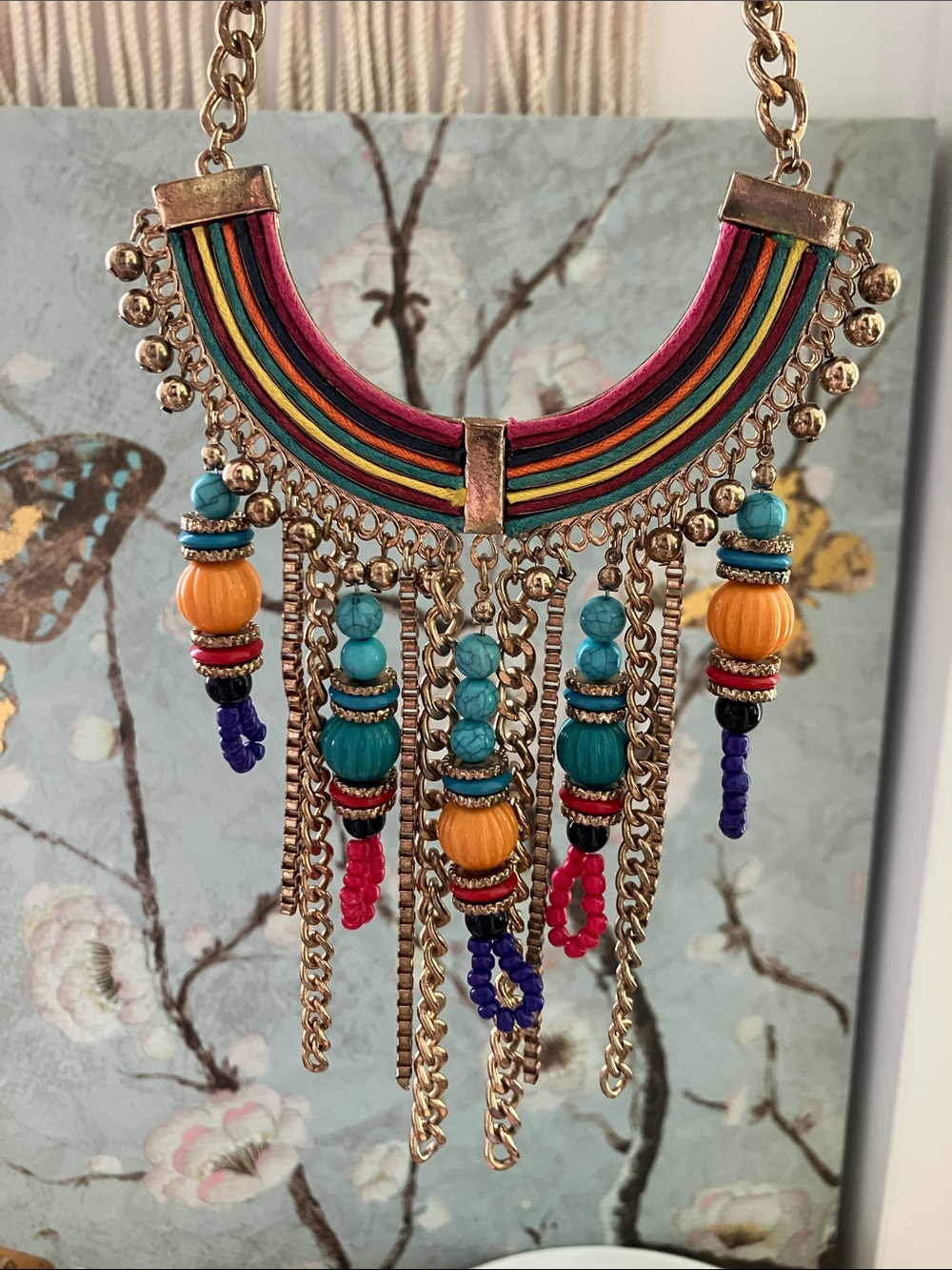 Fashion Jewelry Lot 2:Colorful Bohemian Statement Necklace & 6 Pc Gold Earrings - Picture 3 of 5
